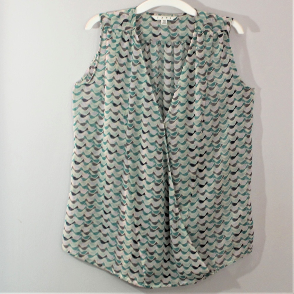 CABI Sleeveless "Tweet Bird" Pattern Chiffon Top